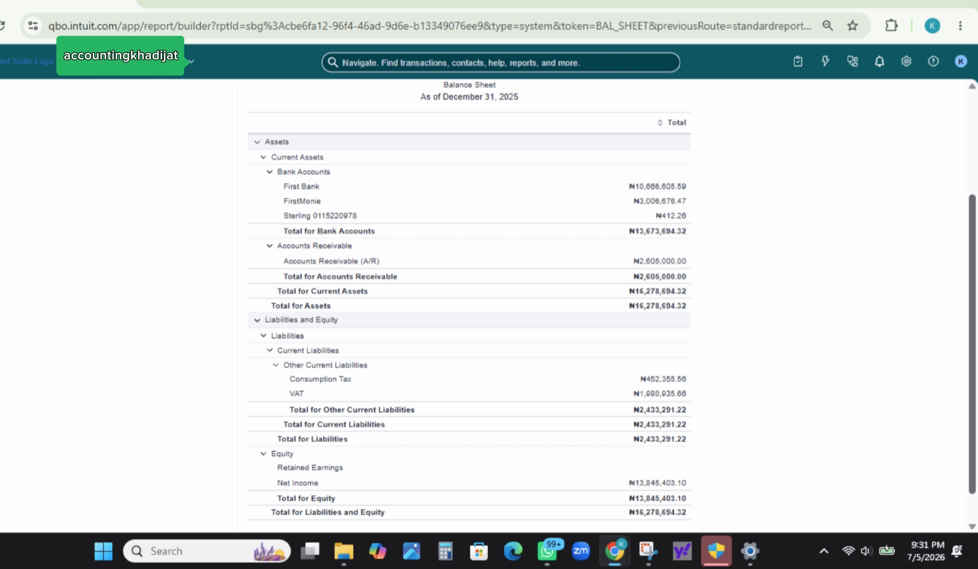 Balance Sheet — As of 31 Dec 2025